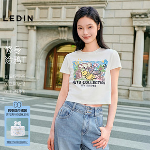 郑合惠子同款 乐町蜜蜂涂鸦短袖夏季辣妹正肩修身上衣时尚短款T恤