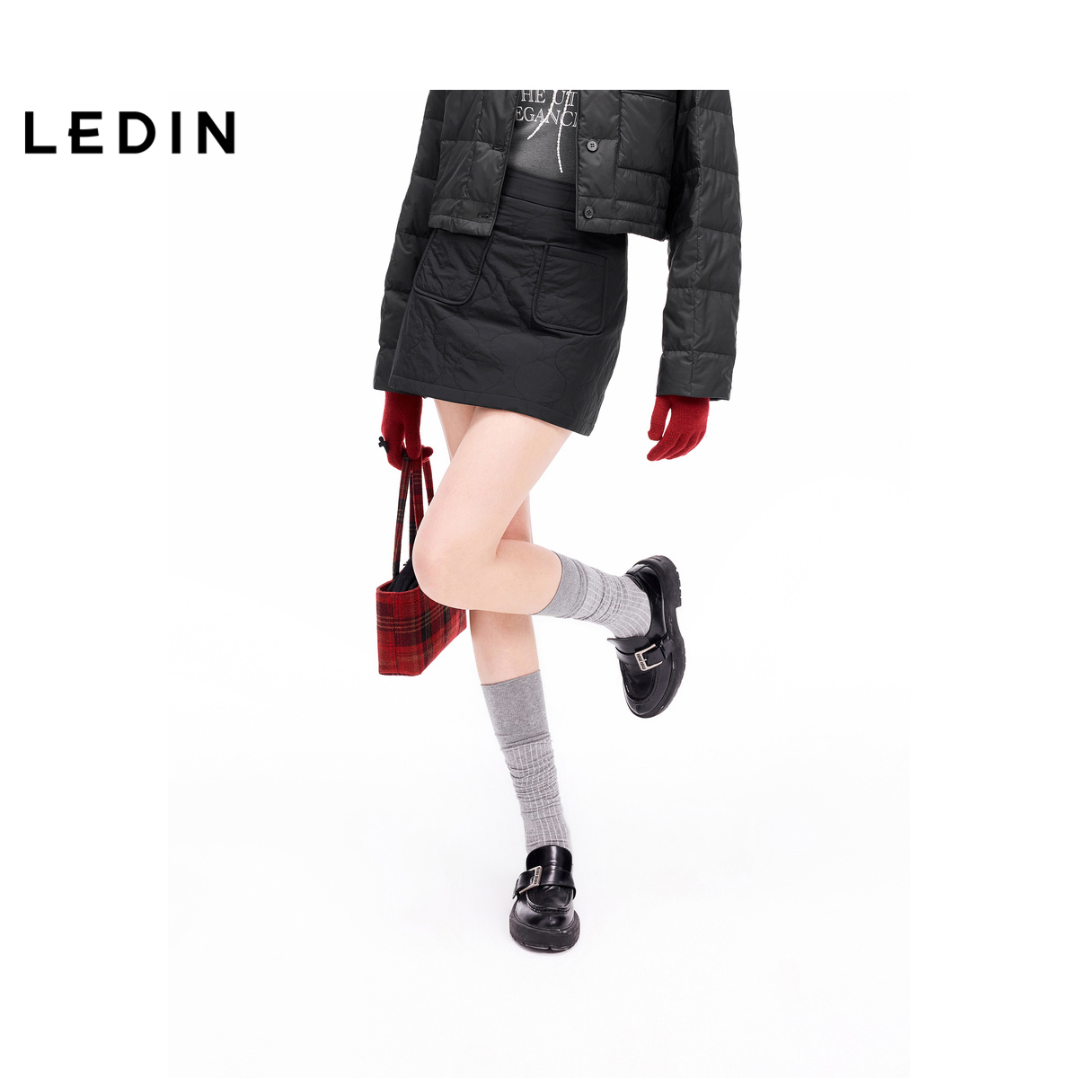 【商场同款】乐町绗棉A字半身裙女冬季灰色短裙C1GEE4333