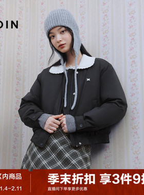 乐町针织花边翻领柔软羽绒服女装25冬季新款短款保暖韩系轻甜外套