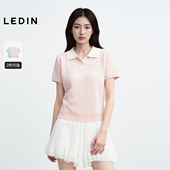 新款 乐町小香风翻领针织短袖 女25年夏季 撞色POLO领上衣小清新T恤