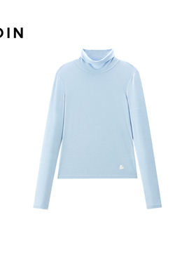 【商场同款】乐町天丝羊毛翻领长袖T恤冬蓝色修身打底衫C8CPF4136