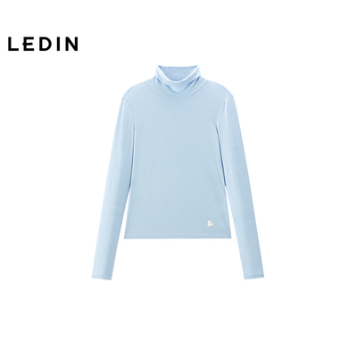 【商场同款】乐町天丝羊毛翻领长袖T恤冬蓝色修身打底衫C8CPF4136