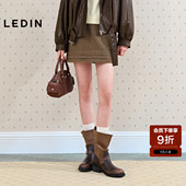 塔克显瘦半身裙C1GEG1138 新款 商场同款 乐町焦糖色A字短裙春季