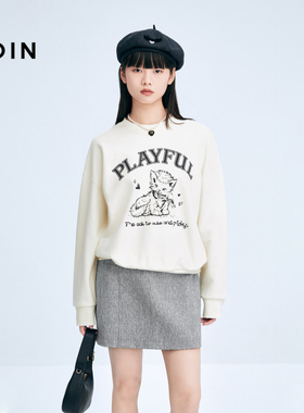 【商场同款】乐町线稿猫咪宽松长款卫衣冬新款圆领上衣C1CRE4