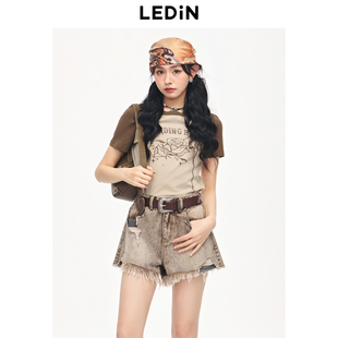 T恤C2CNE2520 插肩拼色玫瑰修身 乐町夏季 新款