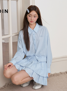 【商场同款】乐町条纹短款长袖衬衫2025年秋季新款上衣C1CAF3203