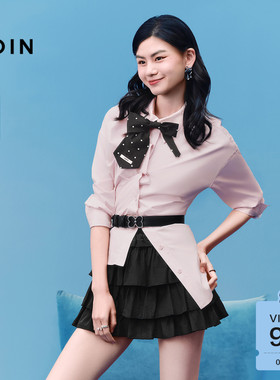 【商场同款】乐町挺括棉感外套式衬衫女可拆蝴蝶结上衣C1CAG2101