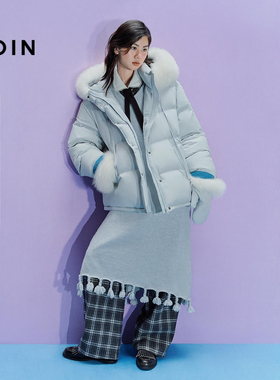 【商场同款】乐町狐狸毛羽绒服女带手套保暖柔软外套C1ACF4401*M