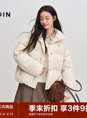 乐町灯芯绒面包羽绒服女装2025年冬季新款短款经典方格保暖*