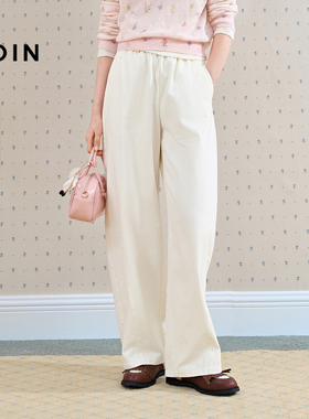【商场同款】乐町阔腿弯刀裤春新款PU腰绳白色百搭裤子C2GBG1235