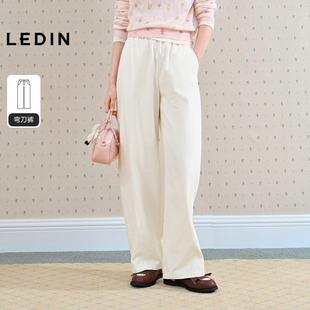 PU腰绳白色百搭裤 春新款 乐町阔腿弯刀裤 子C2GBG1235 商场同款