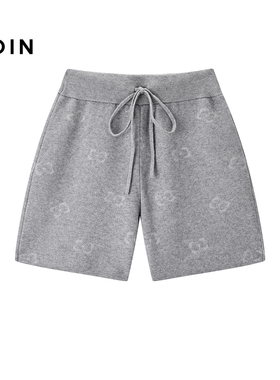 【商场同款】乐町弹力针织中短裤冬新款图案松紧腰短裤C2GJF4448