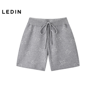 【商场同款】乐町弹力针织中短裤冬新款图案松紧腰短裤C2GJF4448