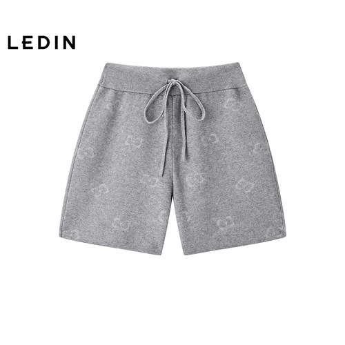 【商场同款】乐町弹力针织中短裤冬新款图案松紧腰短裤C2GJF4448
