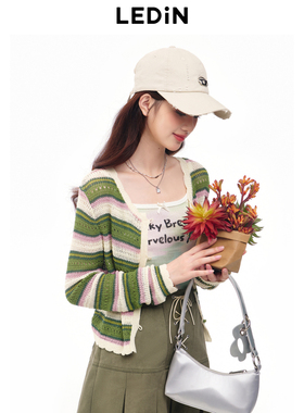 乐町夏季新款短款条纹设计感毛针织衫C1EDE2409