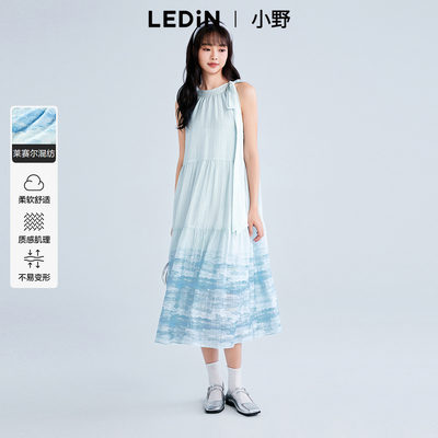【商场同款】乐町小野联名合作系列印花无袖挂脖连衣裙C1FAF2430