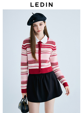 【商场同款】乐町红色条纹针织开衫秋冬氛围感内搭毛衣C1EDF1223*
