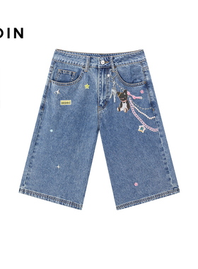 【商场同款】乐町可爱喵咪休闲牛仔直筒中短裤女C2HBF2747