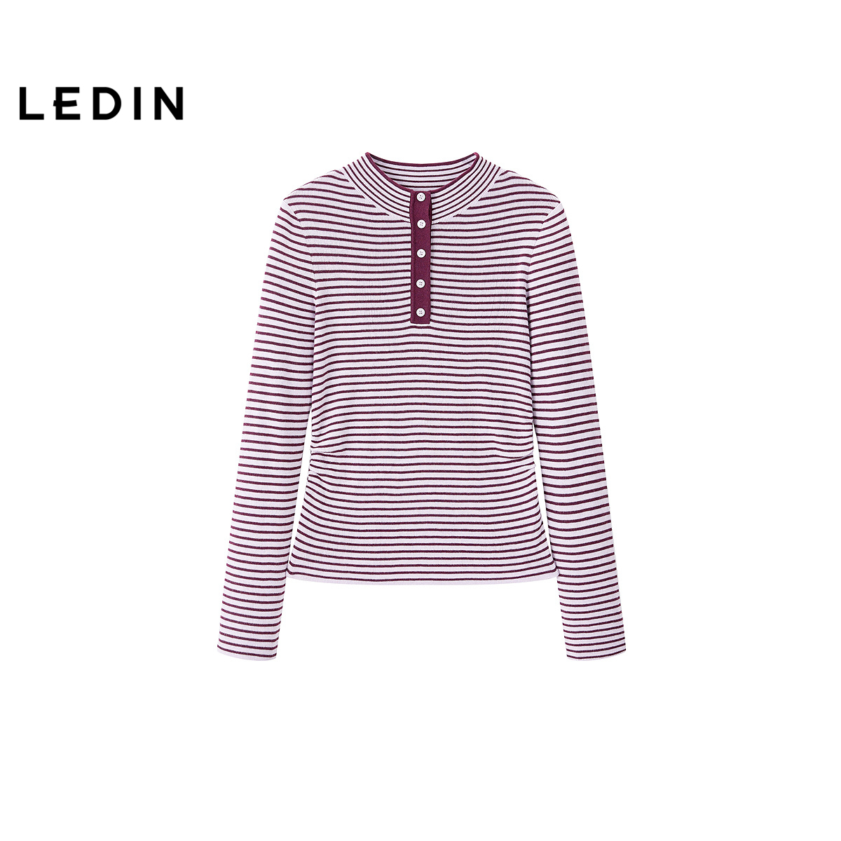 【商场同款】乐町条纹半开襟针织衫秋冬新款修身打底衫C2EEF4463