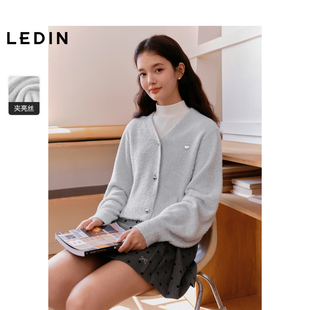 上衣 合体毛衣针织外套时尚 乐町V领银葱线线开衫 女冬季