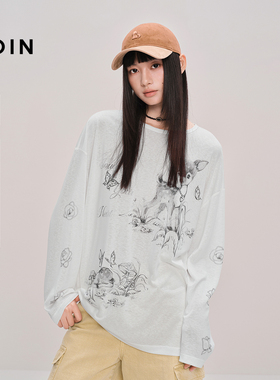 【商场同款】乐町小鹿印花长袖T恤25年秋季轻薄宽松上衣C2CPF3141