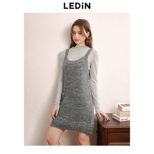 乐町渐变灰色背心裙年秋新款 甜美千金风背心裙柔软针织连衣裙