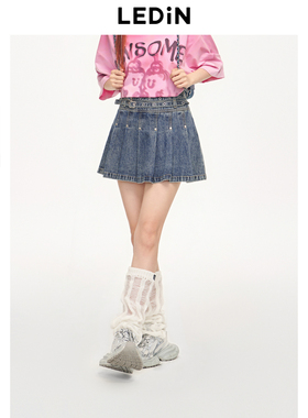 乐町夏季多巴胺牛仔百褶半身短裙C2GEE2314