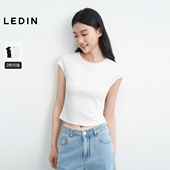 短袖 女装 25年夏季 乐町简约修身 新款 hot辣妹风上衣连肩遮肉显瘦T恤