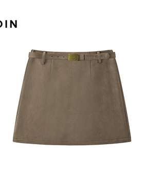 【商场同款】乐町绒感A字裙秋冬新款挺阔显瘦腰带半身裙C2GEF4325