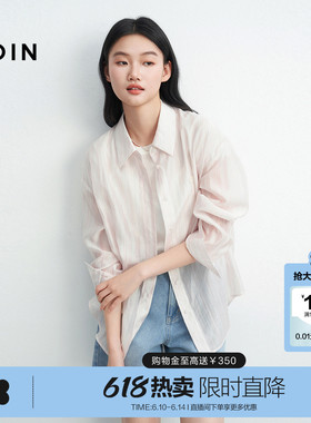 乐町韩系千金蓝色条纹休闲宽松印花衬衫2025夏季新款轻薄通勤上衣