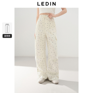 宽松直筒通勤阔腿休闲裤 2025秋季 裤 乐町印花兔子图案少女工装