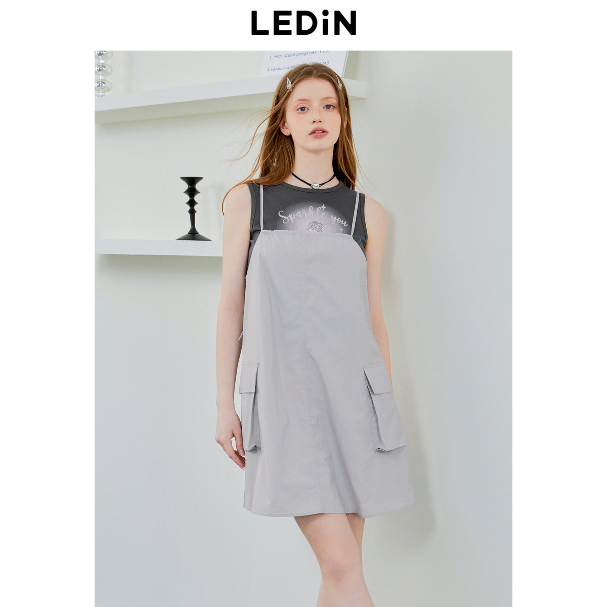 乐町银色吊带短裙年夏季新款机能风宽松抽绳大口袋设计连衣裙,女装/女士精品,连衣裙,淘宝优惠券,粉丝福利购,淘宝优惠卷