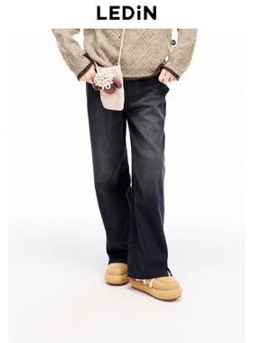 【商场同款】乐町松紧腰牛仔阔腿裤水洗24年冬季新款C2HAE4204