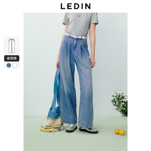 女 乐町直筒韩系少女牛仔裤 显瘦百搭宽松休闲阔腿裤 新款 夏季