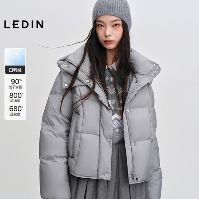 乐町连帽超短款方格小面包羽绒服女2025冬季新款柔软可爱保暖外套