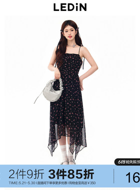 乐町夏季新款绝美气质印花吊带连衣裙C1FAE2236