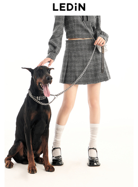 乐町百褶短裙春季黑白格纹半身裙C1GEE1306