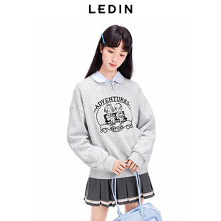 线稿长款 乐町韩系植绒圆领卫衣冬新款 卫衣C1CRE4201 商场同款