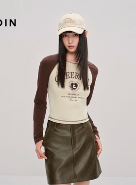 【商场同款】乐町插肩袖打底衫秋季新款撞色印花长袖T恤C2CPF3528