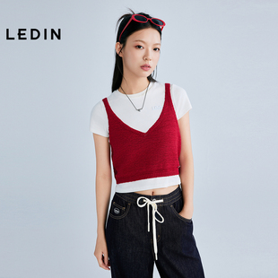 背心上衣C2EFF2512 乐町肌理感V领背心夏设计感外穿式 商场同款