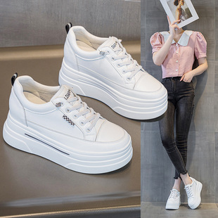 小个子33码厚底内增高休闲小白鞋坡跟低帮真皮一脚蹬百搭女鞋子
