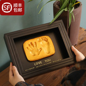 宝宝印泥手印脚印周岁百天仪式 新生婴儿脐带新生儿女那色实木相框