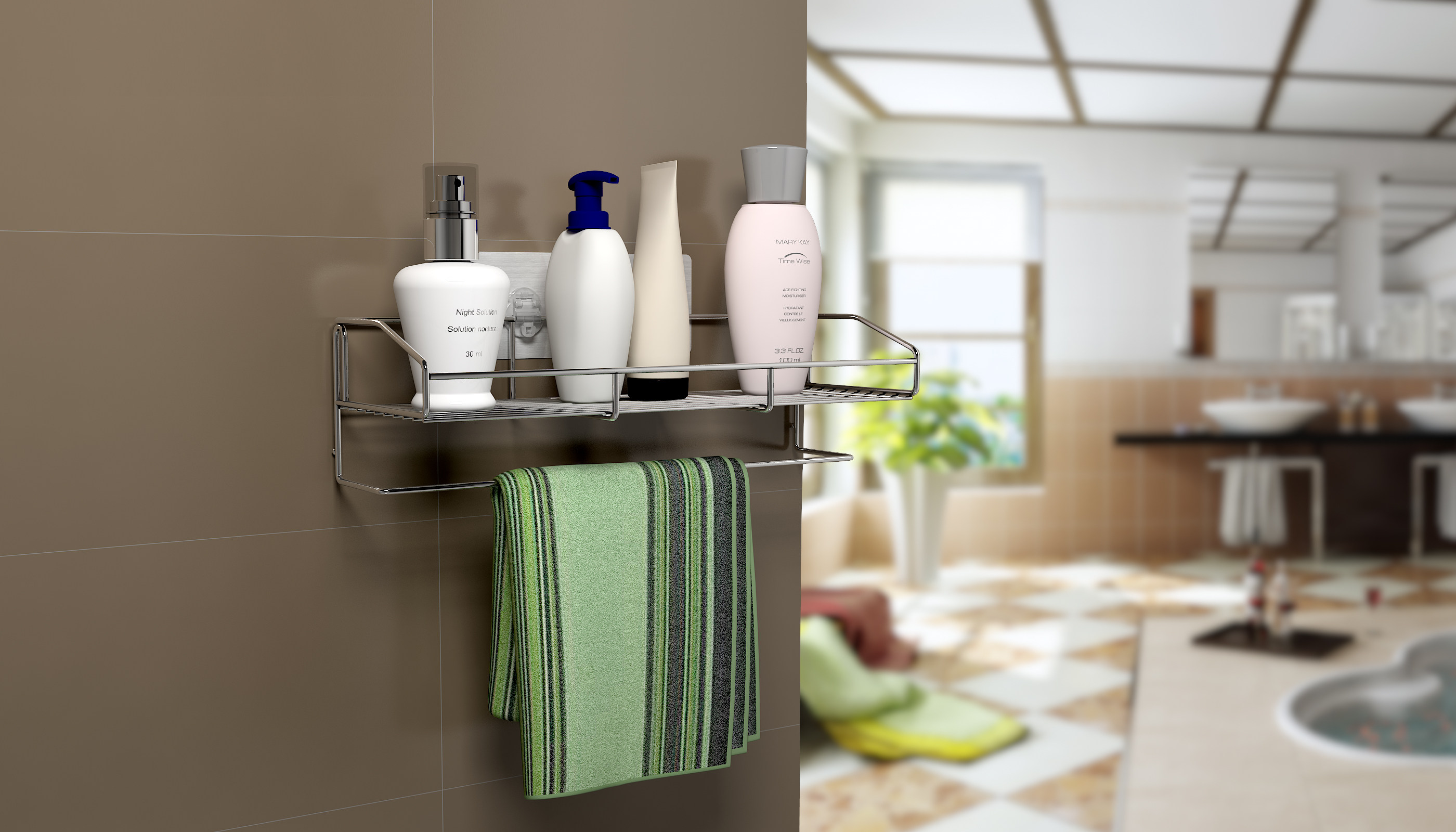 新品包邮乐贴不锈钢浴室置物架毛巾化妆品架卫生间吸壁无痕家居