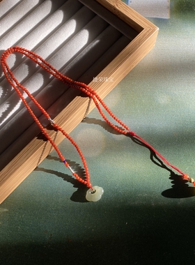 天然南红和田玉吊坠项链毛衣链女