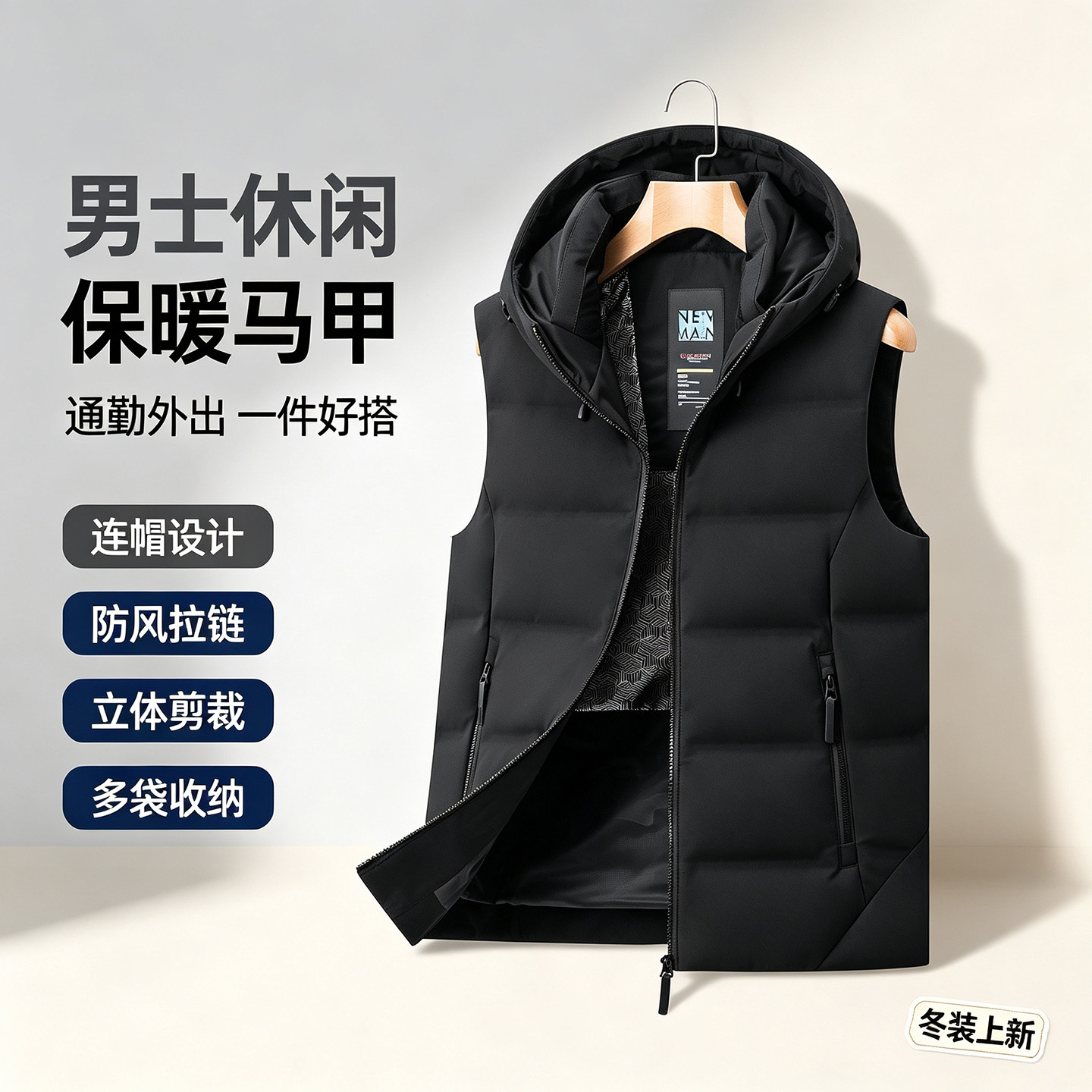 男士连帽羽绒马甲冬季加厚保暖外穿坎肩休闲防风无袖背心男款图片