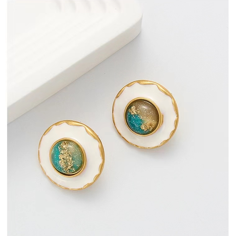 CQUN【漫游星球】新款法式轻奢高级油画质感涂釉简约复古气质耳钉