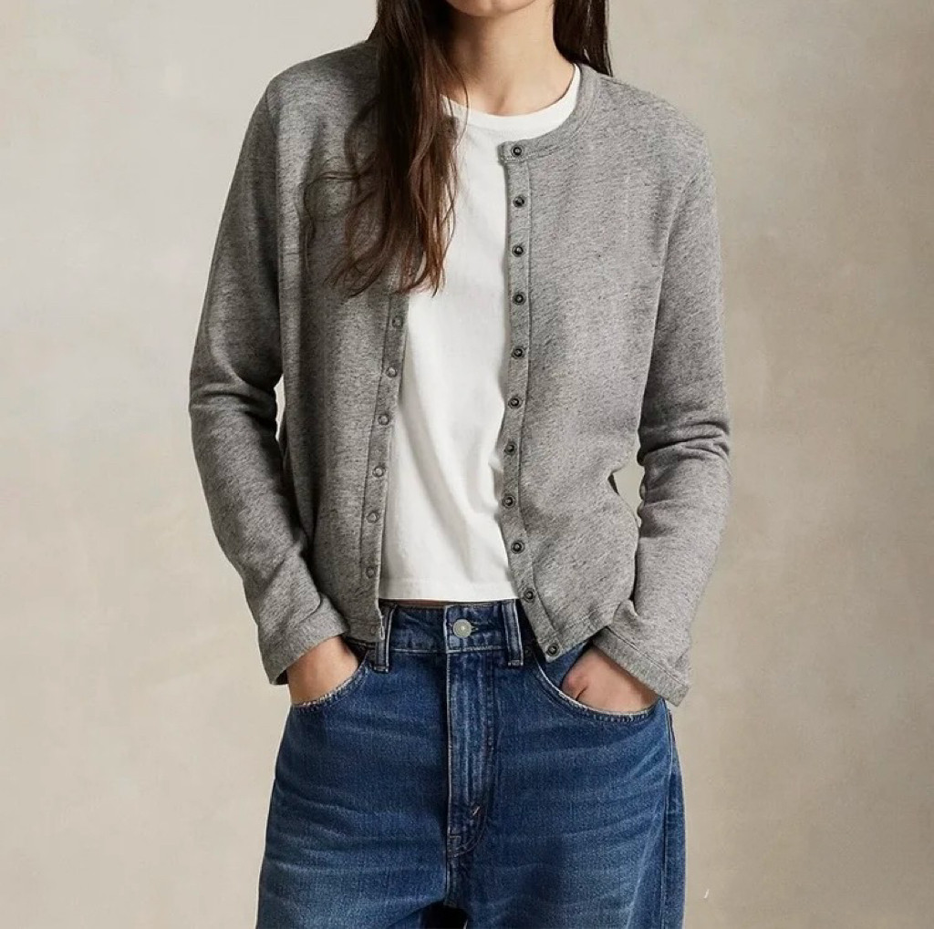 RL经典款毛圈布卫衣开衫秋季新款女装薄款针织衫外套