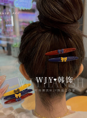 韩版ins红色蓝色黄色蝴蝶结小狗发夹时尚甜美鸭嘴夹刘海夹侧边夹