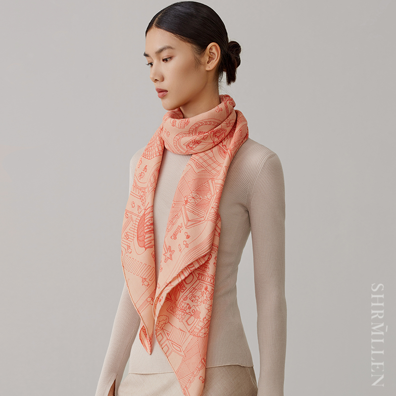 真丝羊毛大方巾奢茉荔纯丝巾女