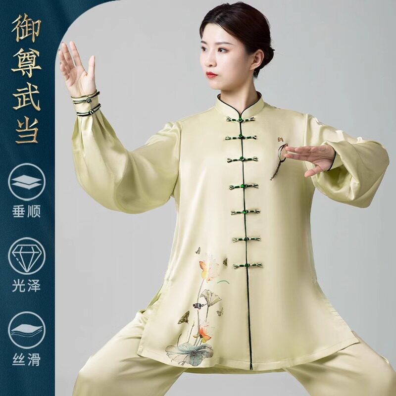 秋季新款太极服女醋酸麻丝绸